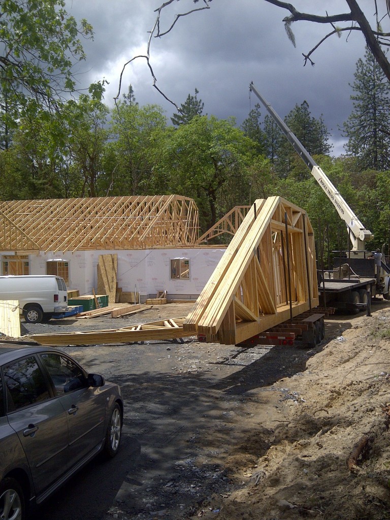 Lot 4-Paradise Vista roof trusses put into place w/crane